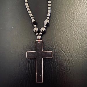 * Hematite Cross Necklace 16" NEW